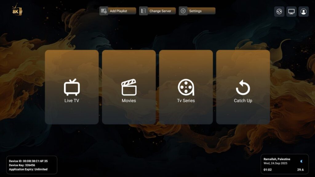 Streaming service main menu interface
